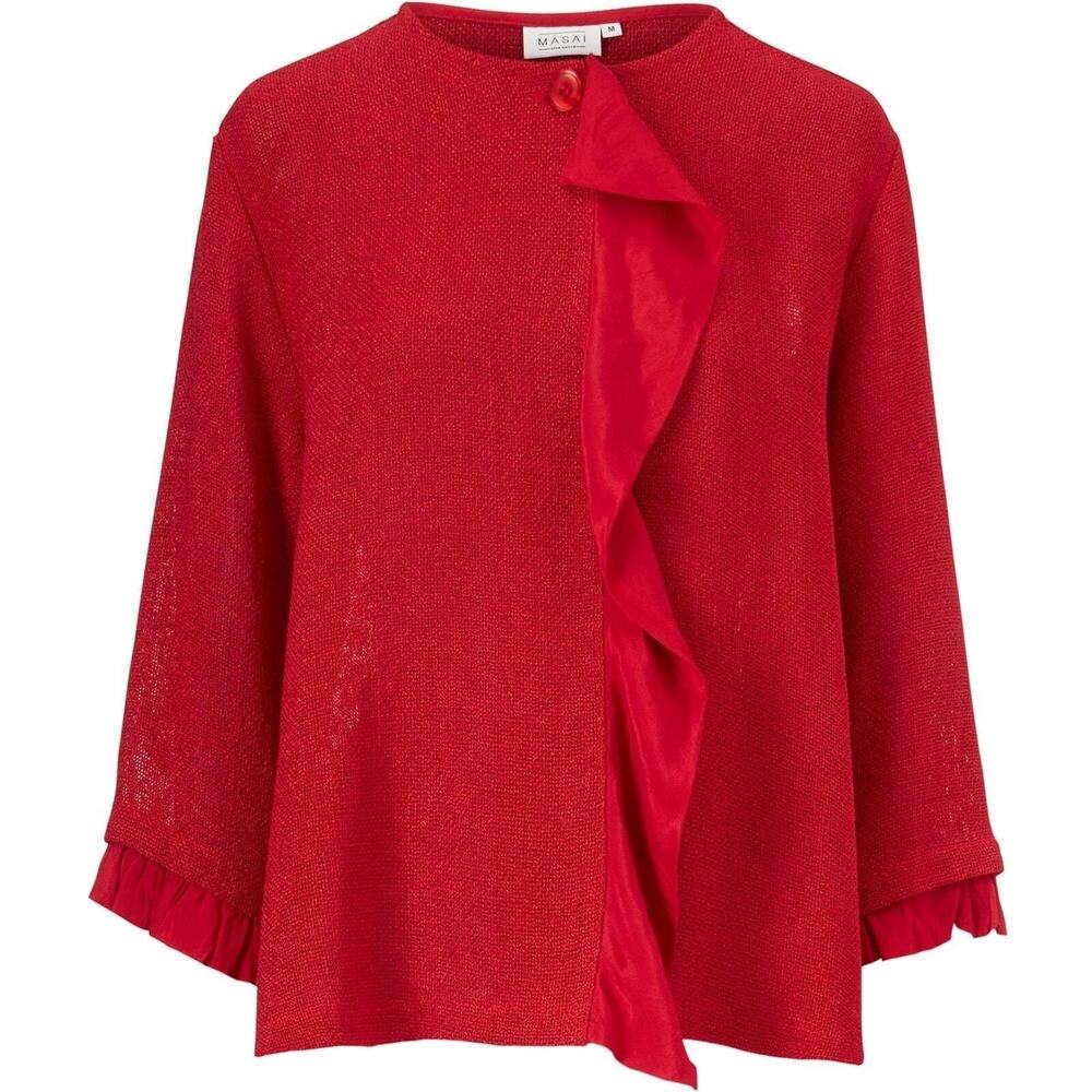 Masai Copenhagen Juna Jacket L Red Scarlet Sage Woven Knit Lagenlook A-Shape